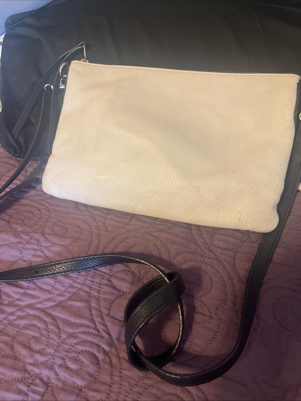 Fossil Two-Tone Crossbody Bag - Cream with Black crossbody strap